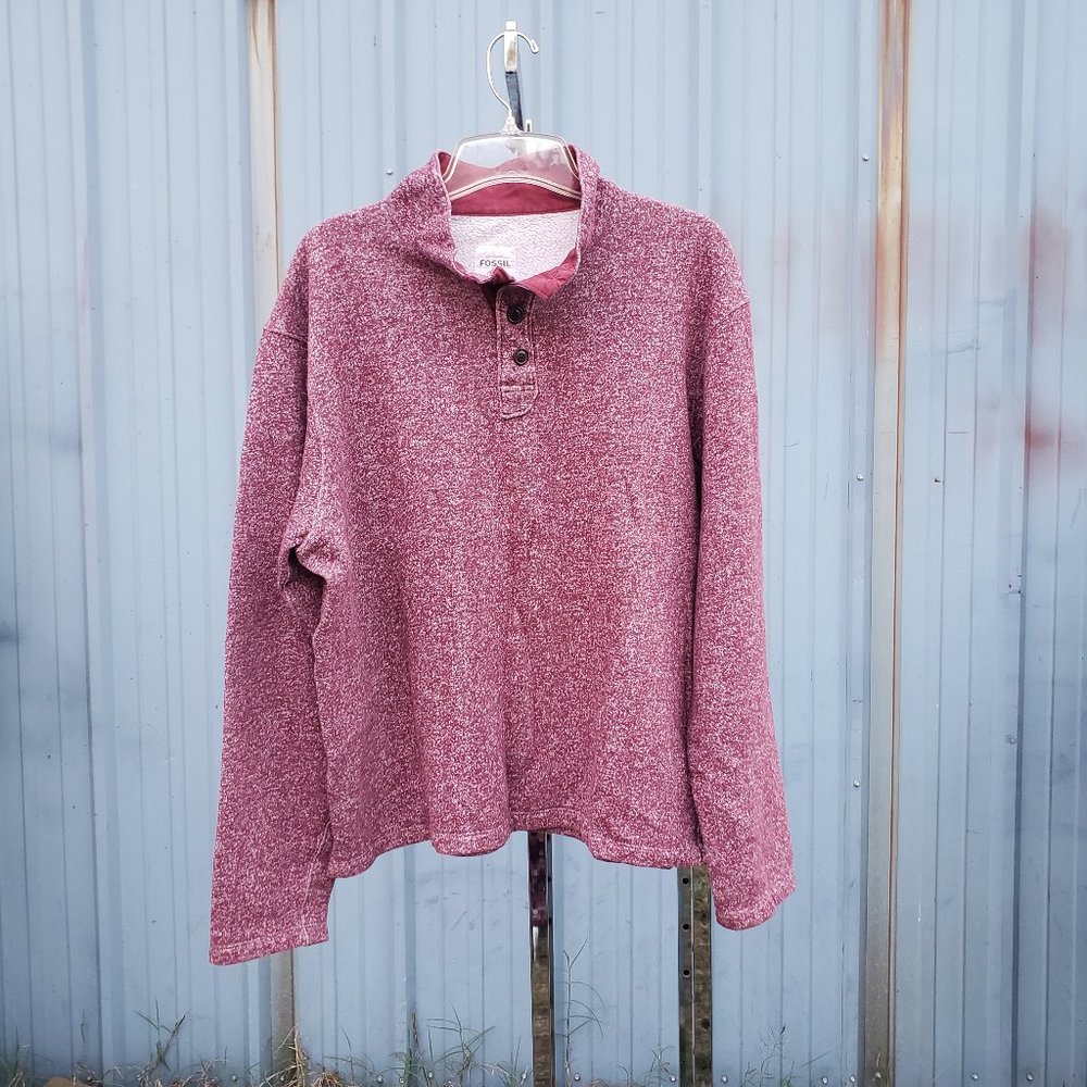 Vintage 90s Fossil 54 Buttoned Red/White Sweatshirt Pullover XL